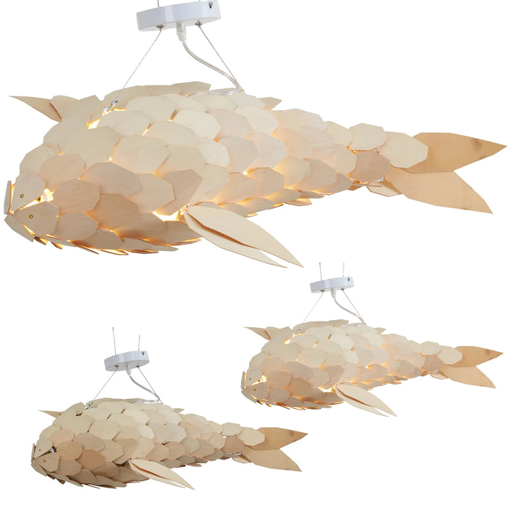 23.6'' Modern LED Fish-Shaped Pendant Light, Adjustable Height Chandelier with Metal Frame Artistic Hanging Lamp for Dining Room