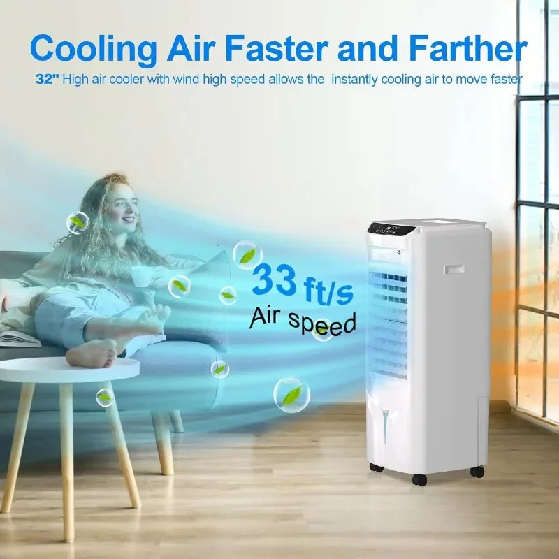 32 Inch Swamp Cooler Air Conditioner, 3 IN 1 Evaporative Air Cooler with 4.2 Gal Water Tank, 4 Mode, 3 Speed, Remote Control, 12