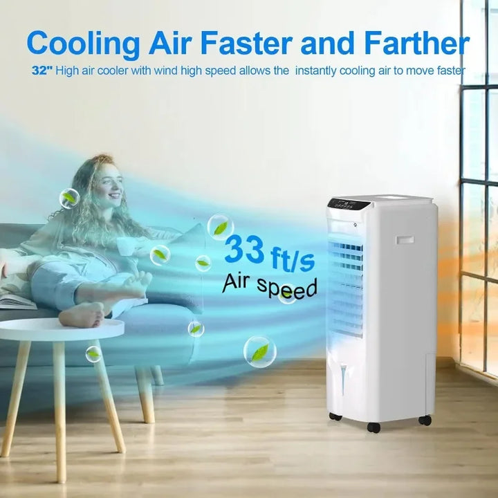 32 Inch Swamp Cooler Air Conditioner, 3 IN 1 Evaporative Air Cooler with 4.2 Gal Water Tank, 4 Mode, 3 Speed, Remote Control, 12