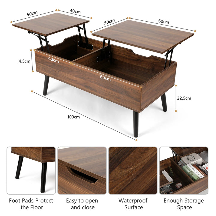 VOWNER Lift Top Coffee Table with Separate and Hidden Storage Compartment, Double Lift Table Top for Home Living Room