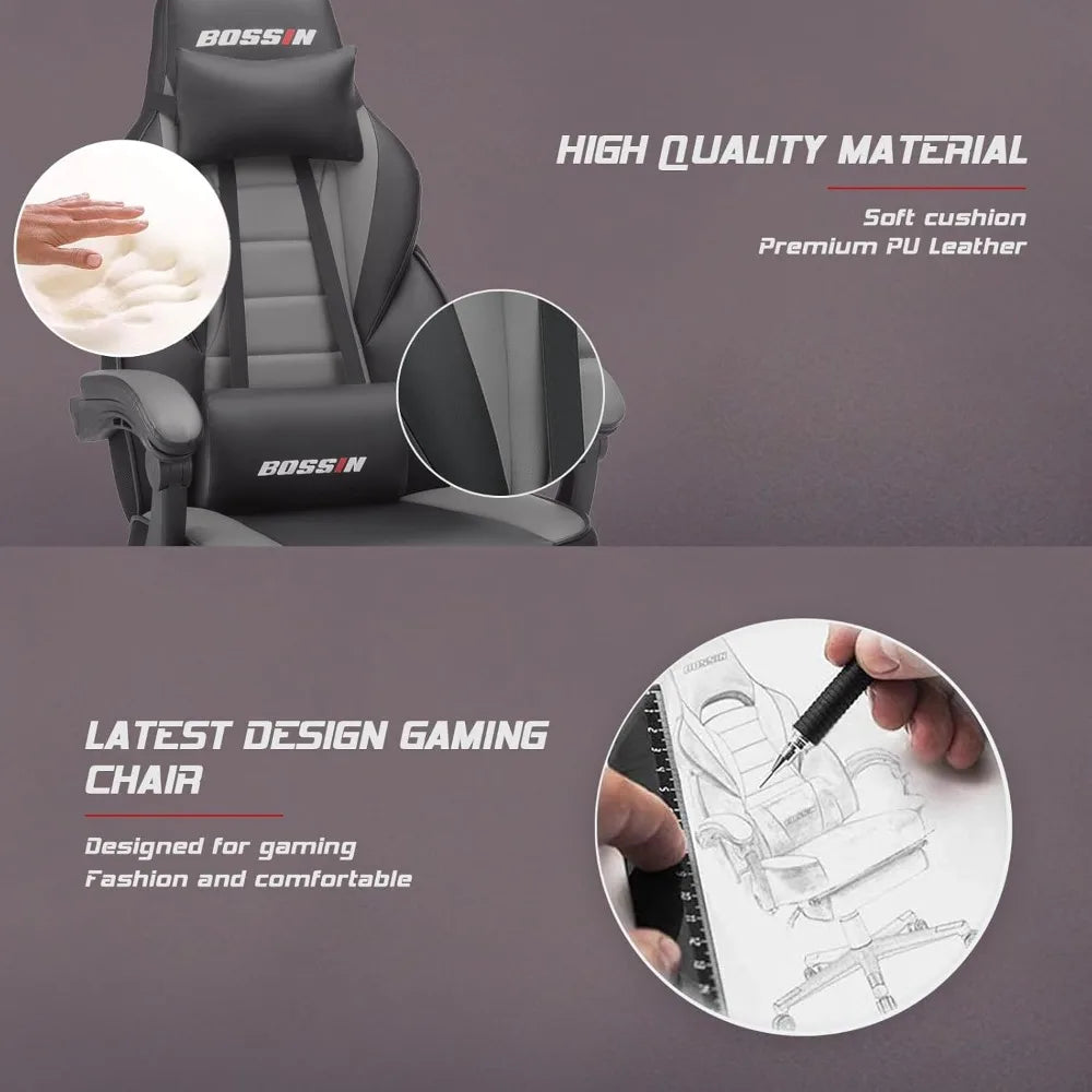 Gaming Chair with Massage, Ergonomic Heavy Duty Design with Footrest and Lumbar Support, Large Size Cushion High Back Office Ch