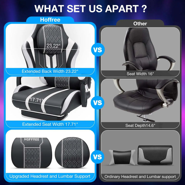 Gaming Chair Office Chair Ergonomic Bluetooth Speaker LED Lights Massage  Adjustable Height Armrests Headrest Lumbar Support