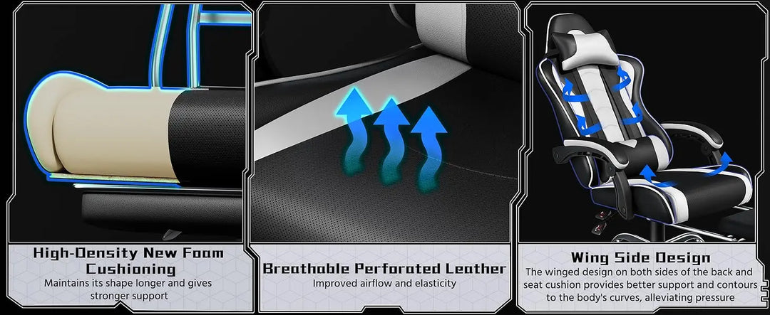 Ergonomic Gaming Chair with Swivel Seat&Headrest, Adjustable Video Game Chair with Massage Lumbar Support and Footrest Height