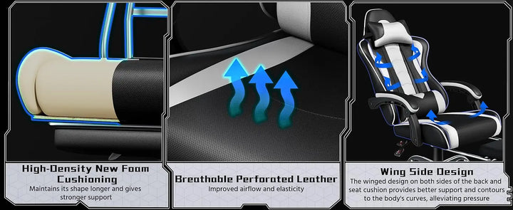 Ergonomic Gaming Chair with Swivel Seat&Headrest, Adjustable Video Game Chair with Massage Lumbar Support and Footrest Height