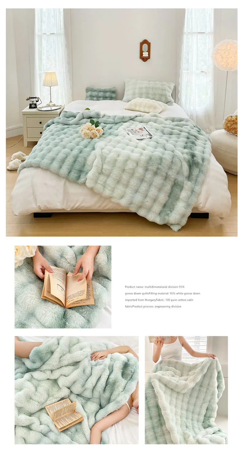 Luxury Thickened Rabbit Fur Plush Blanket High End Ultra Soft Cozy Office Nap Blanket Autumn Winter Sofa Cover for Living Room