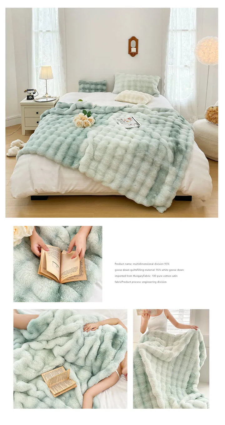 Luxury Thickened Rabbit Fur Plush Blanket High End Ultra Soft Cozy Office Nap Blanket Autumn Winter Sofa Cover for Living Room