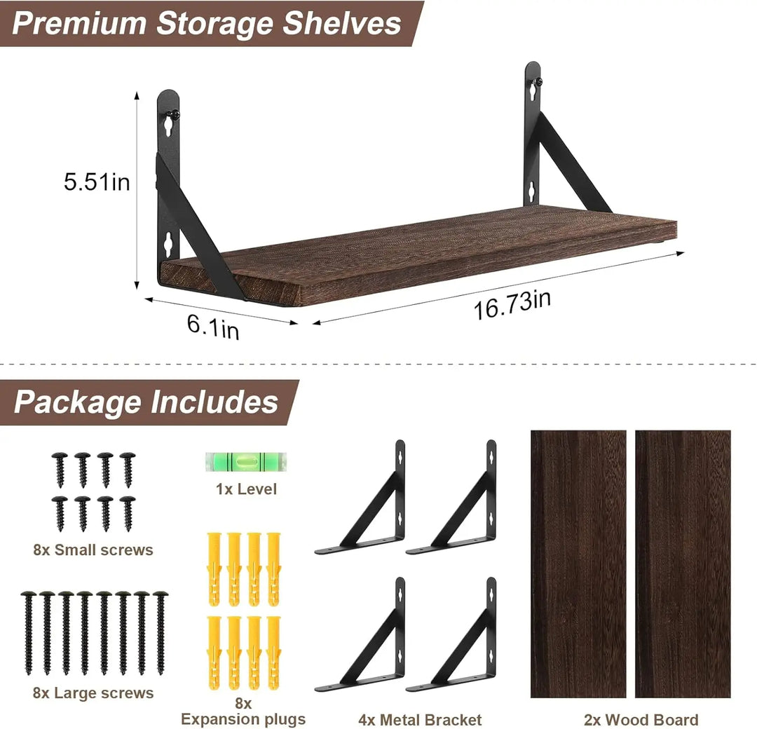 Floating Shelves,Wood Wall Mounted Shelf Set of 2, Multifunctional Wall Storage Shelves for Living Room, Bathroom, Kitchen, or