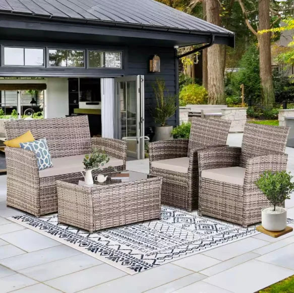 Patio Furniture Set with Cushions, Chairs,Sofa and Tea Table, make sure you are feeling fine on a nice summer day