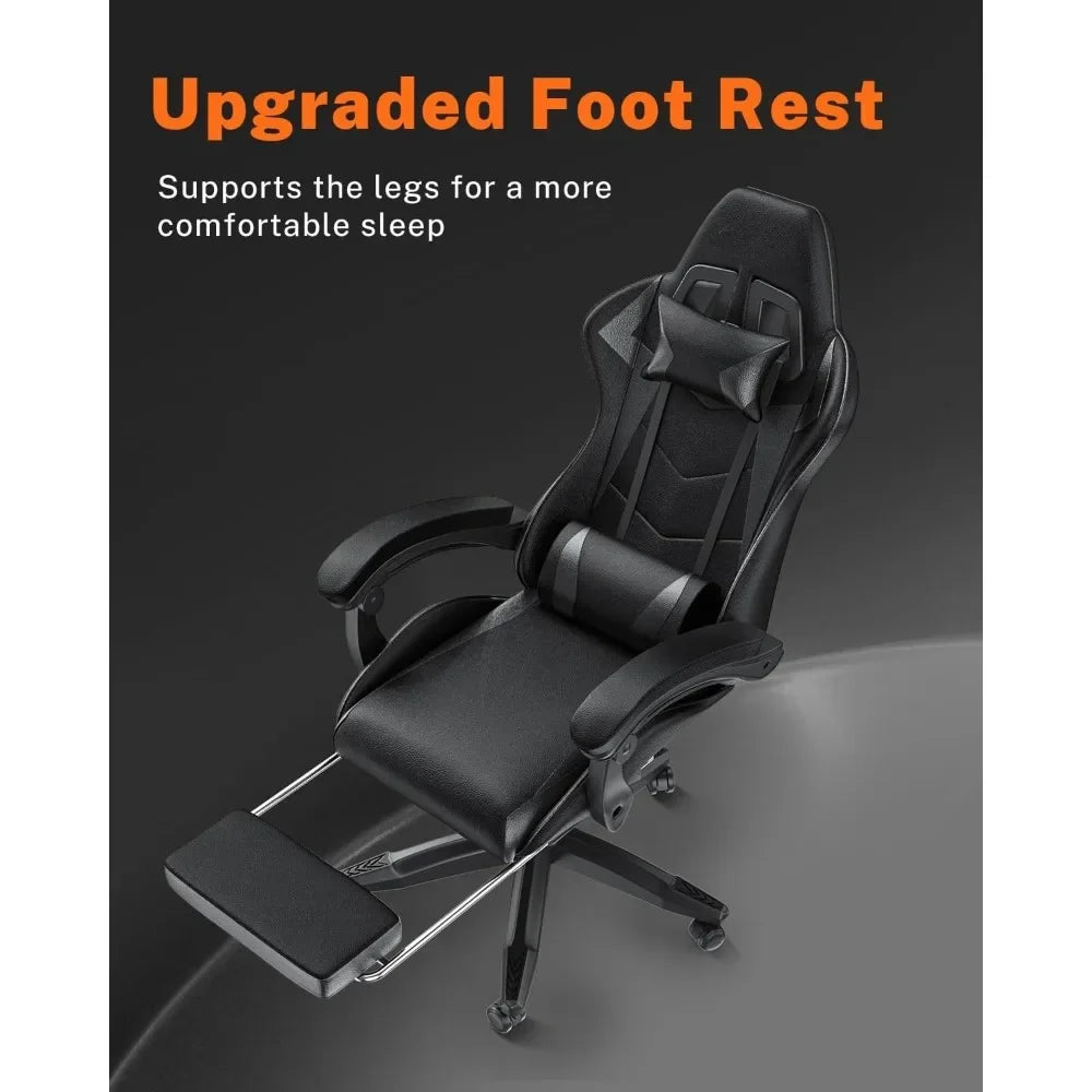 Gaming Chair with Footrest, Ergonomic Computer Game Chairs, Headrest and Lumbar Support, Adjustable Height, Reclining