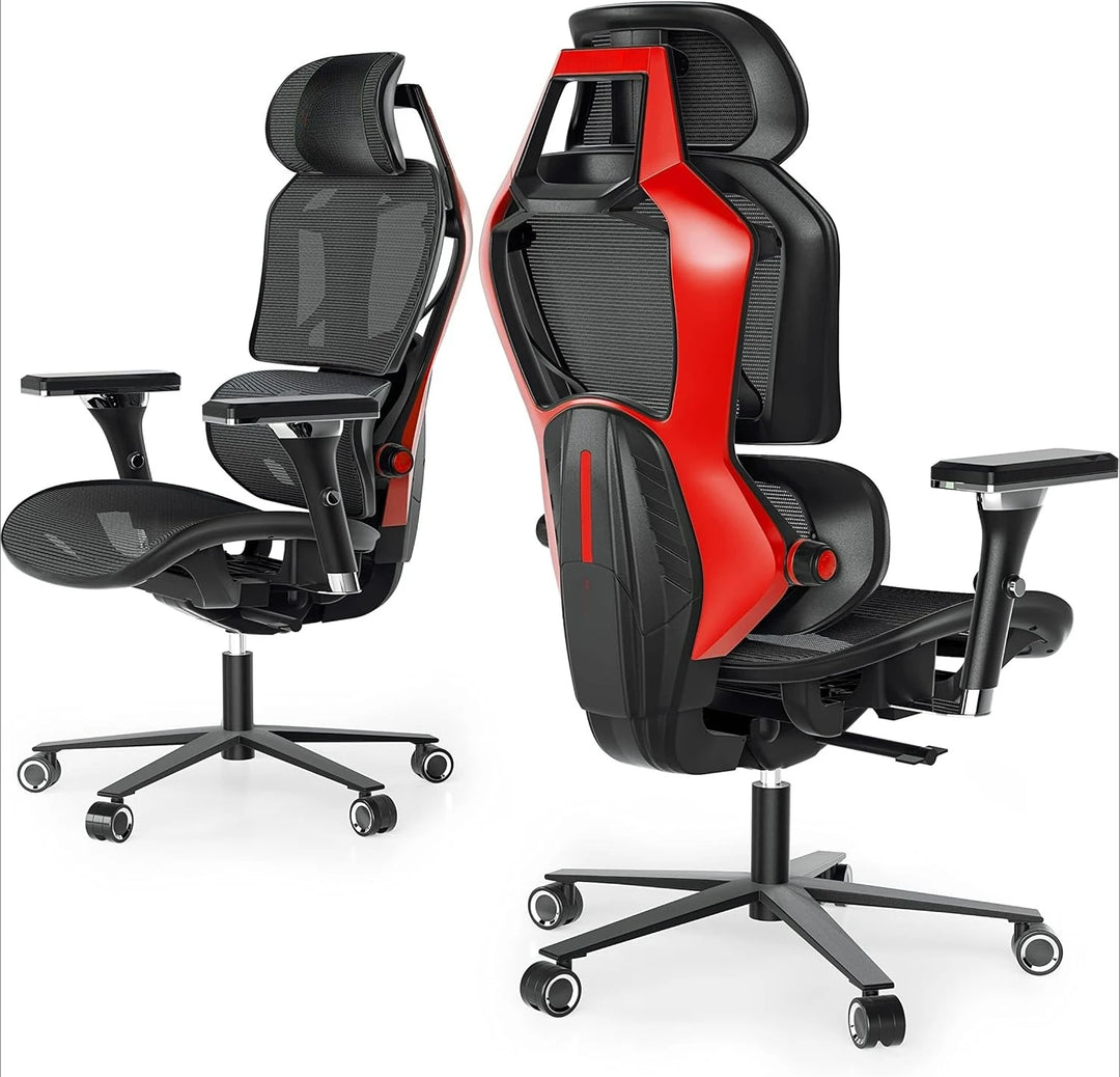 Gaming Chair, Office Desk Chair with Lumbar Support, Ergonomic Mesh Gaming Chair with 4D Armrests, High Back Comfortable