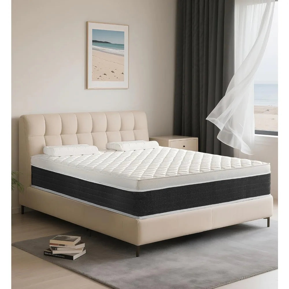 Queen Mattress,14 Inch Memory Foam and Innerspring Hybrid Mattress,14 inch Medium Firm Feel Queen Size Mattress in a Box, Pressu