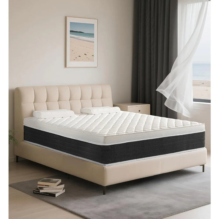 Queen Mattress,14 Inch Memory Foam and Innerspring Hybrid Mattress,14 inch Medium Firm Feel Queen Size Mattress in a Box, Pressu