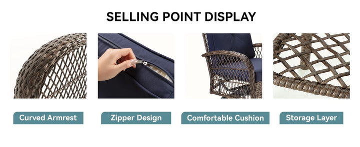 HOOMIC 3 Pieces Patio Furniture Set, Patio Bistro Set, Outdoor Rotating Rocking Chair Set, Cozy and Padded Cushions Alleiwe