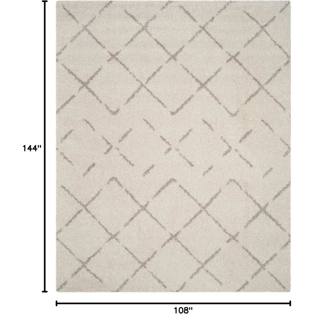 Arizona Shag Collection Area Rug - 9' x 12', Ivory & Beige, Moroccan Diamond Design, Non-Shedding & Easy Care, 1.6-inch Thick I