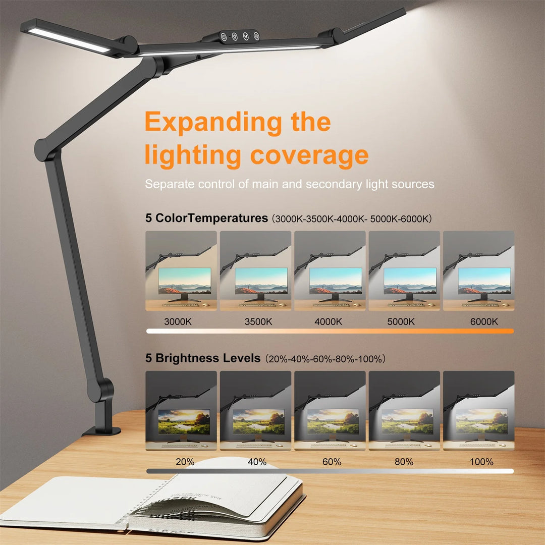 Three-head Desk Lamp With Memory Function, Five Color Temperatures, Five Brightness Levels, 45-degree Angle Design For Desk Use