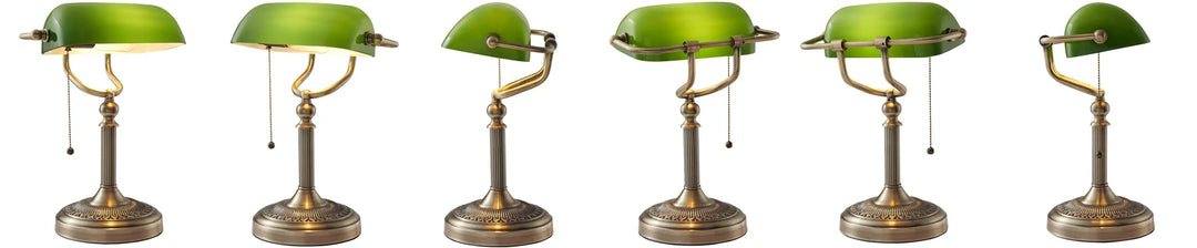 New Plug In Table lamp Glass Shade Bankers desk Lamp with Zipper Switch E27/E26 Living room Bedroom Bedside Sofa Library