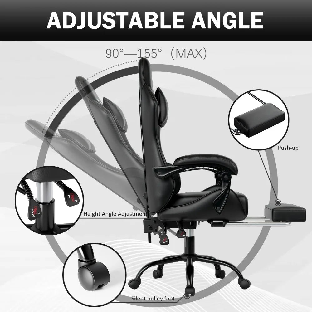 Ergonomic Gaming Chair with Footrest, Racing Style Video Game Chair for Adults, Reclining Gamer Office Chair