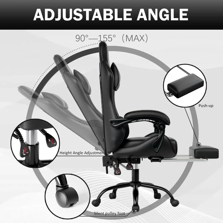 Ergonomic Gaming Chair with Footrest, Racing Style Video Game Chair for Adults, Reclining Gamer Office Chair