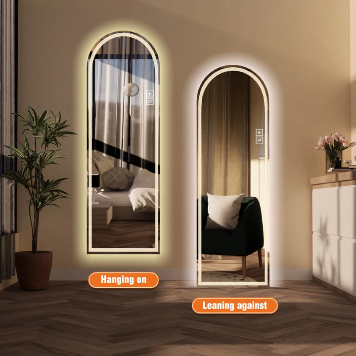 65" x 21" Arch Design LED Full Length Mirror ,Dimmable,  High Definition & Explosion-Proof, Full-Length Standing or Wall