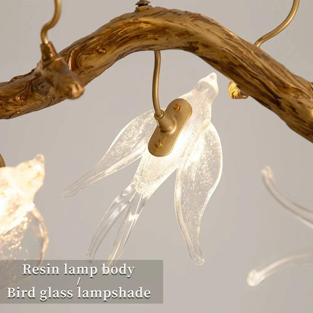 Luxury Branch Chandelier Glass Bird Crystal Led Ceiling Chandelier for Dining Room Bedroom Hotel Vintage Living Room Chandelier