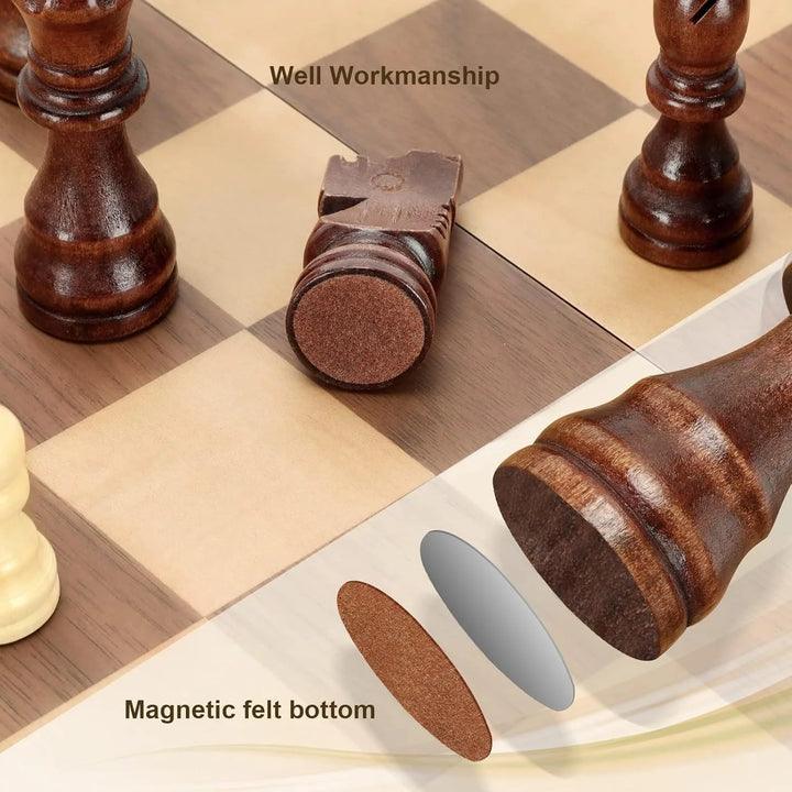 Magnetic Wooden Chess Set for Adults Kids  Chess Board with Handmade Pieces, Folding Portable Travel Unique Chess Sets Game for