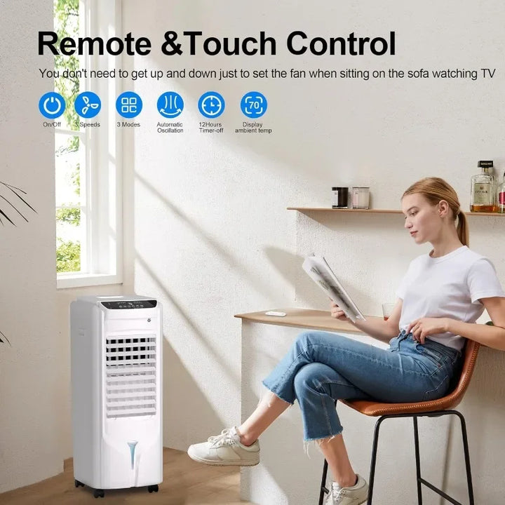 32 Inch Swamp Cooler Air Conditioner, 3 IN 1 Evaporative Air Cooler with 4.2 Gal Water Tank, 4 Mode, 3 Speed, Remote Control, 12