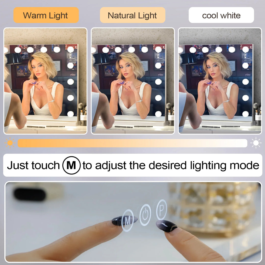 FENCHILIN Vanity Mirror with Lights Hollywood Lighted Makeup Mirror with 15 Dimmable LED Bulbs for Dressing Room Tabletop