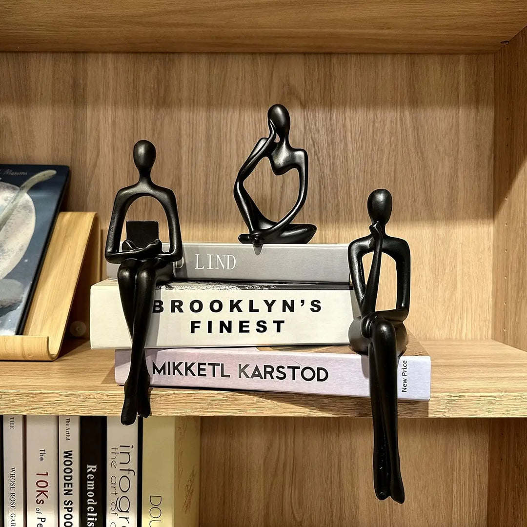 Home Decor Thinker Statue Accents, Set of 3 Thinker Sculptures Office Decor Modern Abstract  Decoration (Small Black)