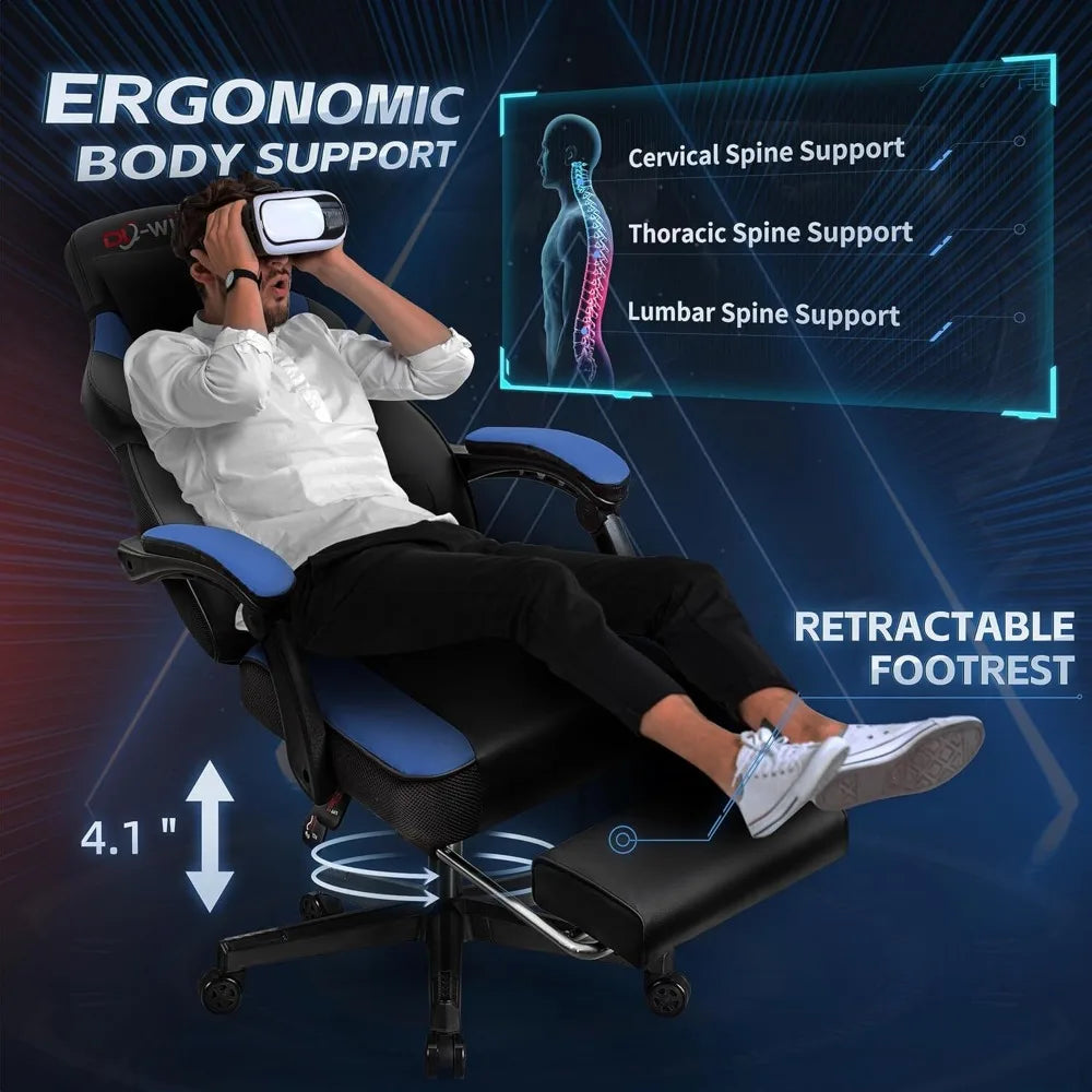 Ergonomic High-Back Gaming Chairs with Footrest and Massage Lumbar Support for Big and Tall Adults