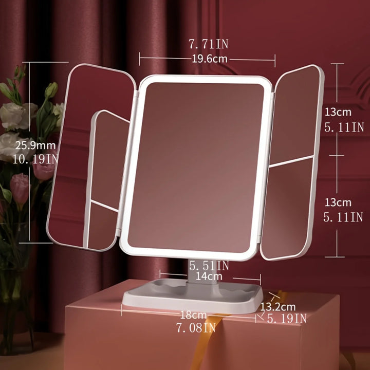 LED Tri-Fold Makeup Mirror, Lighted Vanity Mirror Double Door - Beauty Makeup Tool for Dorm Use - 1pc