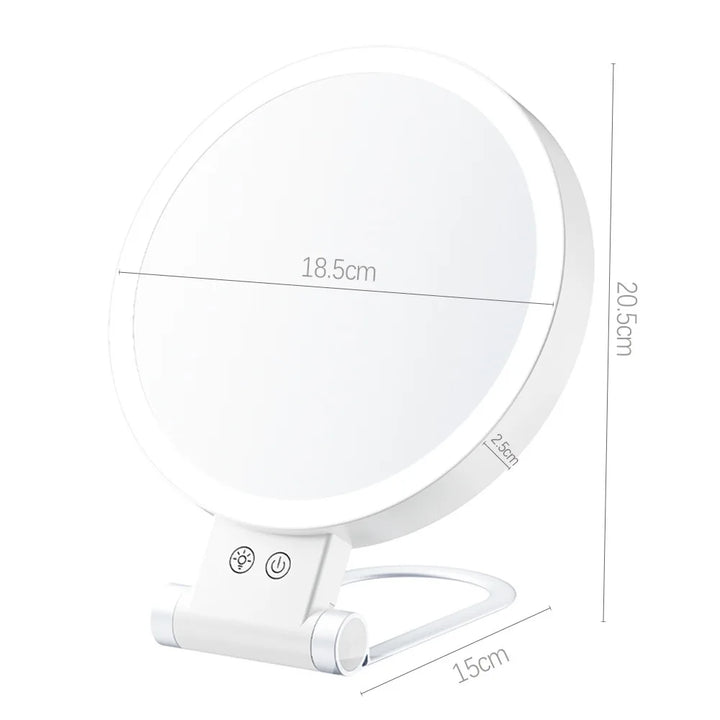 3 Colors LED Vanity Mirror with Touch Screen 5/10x USB Rechargeable Dimming Makeup Mirror 3 Brightness Portable