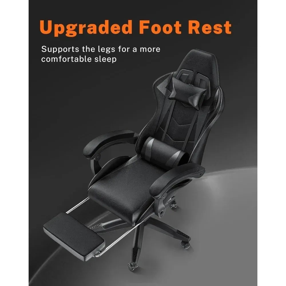 Gaming Chair with Footrest, Ergonomic Computer Game Chairs, Headrest and Lumbar Support, Adjustable Height, Reclining