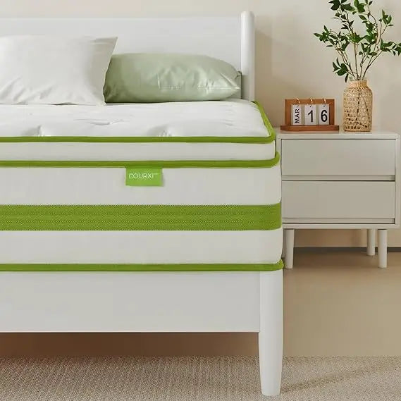 12 Inch Mattress King, Organic Cotton Fabric Cover, Gel Memory Foam and Individual Innersprings, Cooler Sleep with Pressure Reli