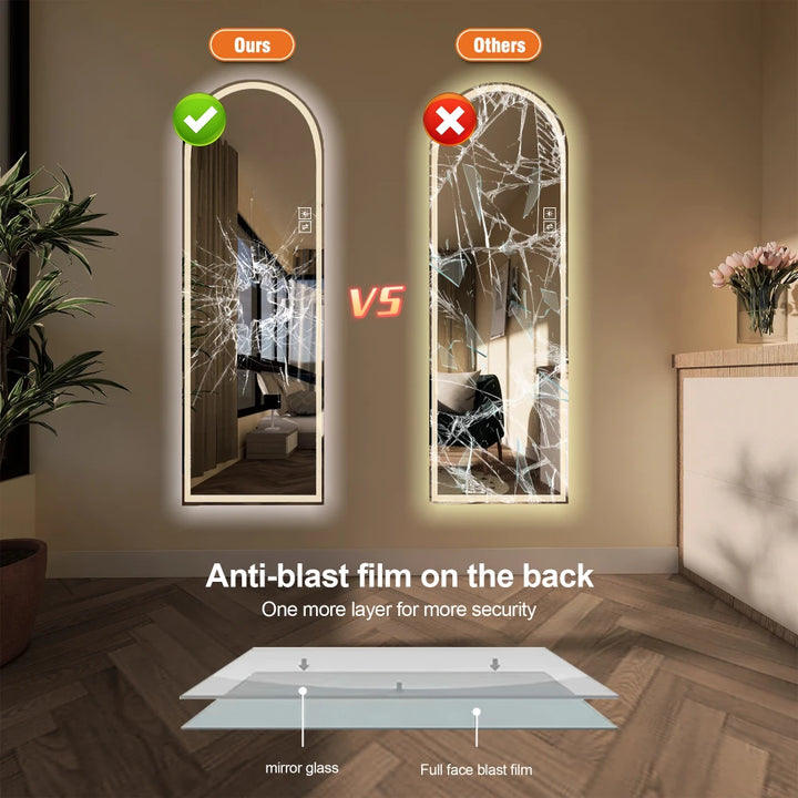 65" x 21" Arch Design LED Full Length Mirror ,Dimmable,  High Definition & Explosion-Proof, Full-Length Standing or Wall