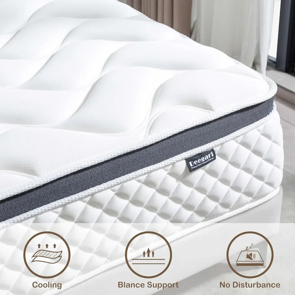 12 Inch Full-Queen Size Mattress, Memory Foam Hybrid Mattresses with Individual Pocket Spring for Motion Isolation&Silent Sleep