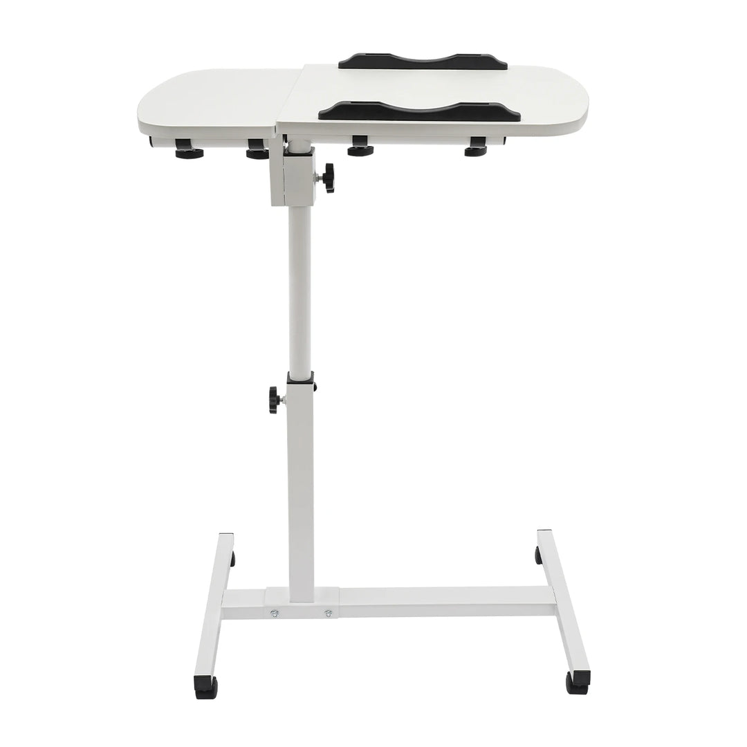 Height Adjustable White Computer Desk Stand with Wheels Adjustable Rolling Laptop Table Suitable for Bedroom, Living Room, Study