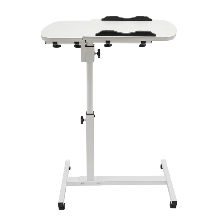 Height Adjustable White Computer Desk Stand with Wheels Adjustable Rolling Laptop Table Suitable for Bedroom, Living Room, Study