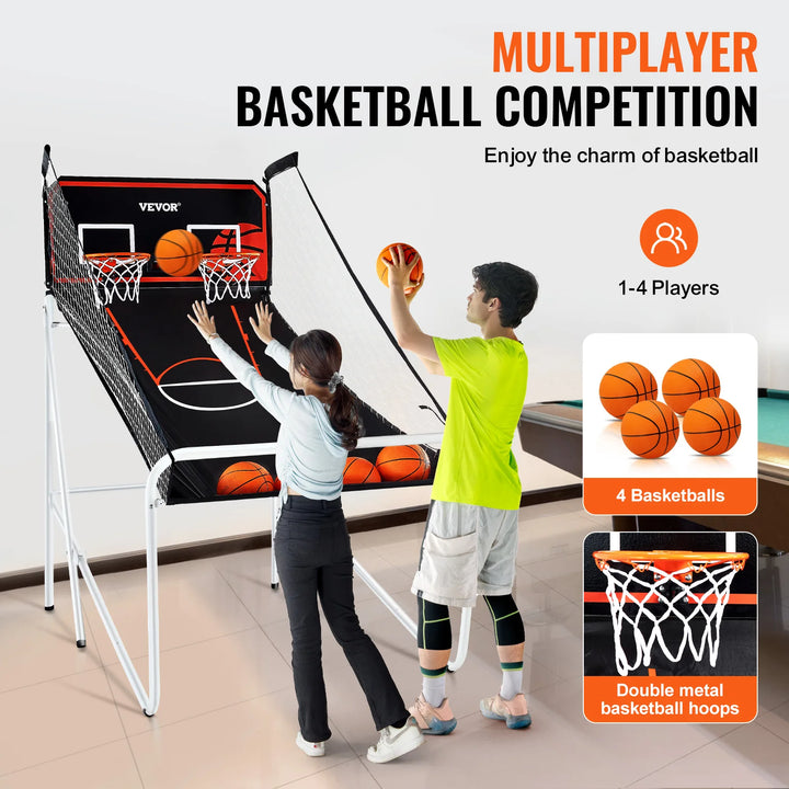 VEVOR Foldable Basketball Arcade Game Indoor Basketball Game with 4 Balls 8 Game Modes Electronic Scoreboard Inflation Pump