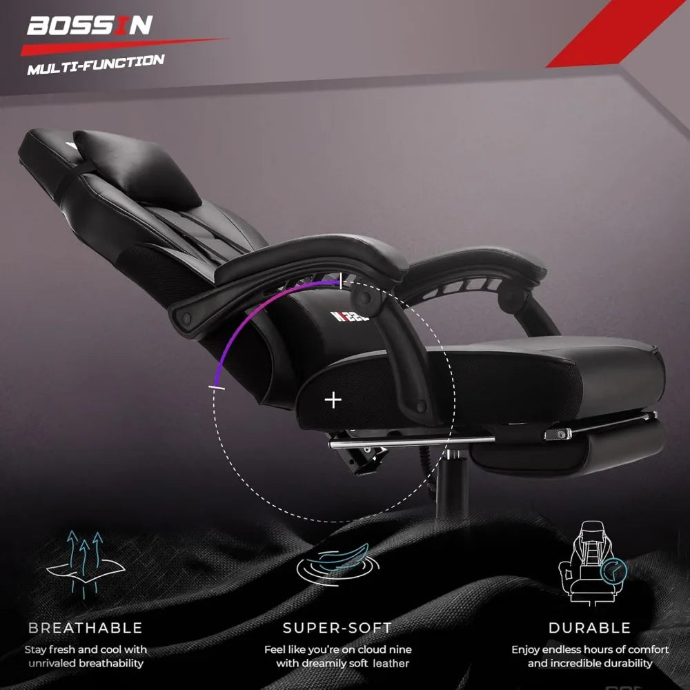 Gaming Chair with Massage, Ergonomic Heavy Duty Design with Footrest and Lumbar Support, Large Size Cushion High Back Office Ch