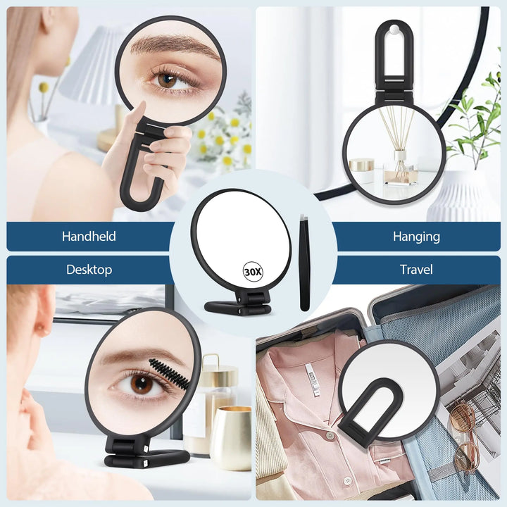 Beauty Planet 30X Magnifying Mirror, Hand Mirror with Handle, Double Sided Hand Mirror with 30X/1X Magnification, Essential Trav