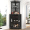 Tall Corner Bar Cabinet, Large Wood and Metal Liquor Cabinet with Wine Rack, Industrial Corner Wine Cabinet with Adjustble Shel
