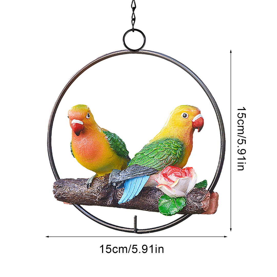 Hanging Double Parrot Statue On Iron Ring Resin Animal Sculpture Birds Garden Art Tree DIY Decor Outdoor Patio Yard Lawn Animal