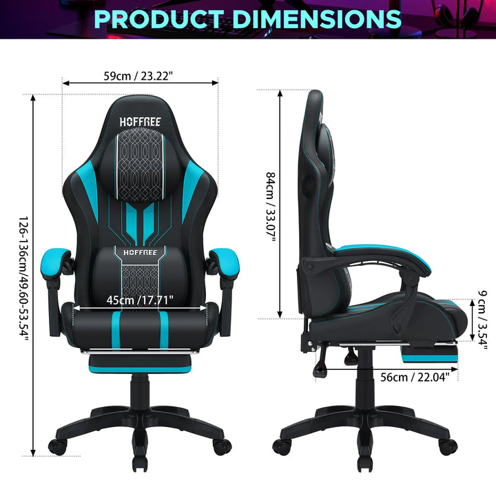 Ergonomic Gaming Chair with Massage Function PU Leather T-shaped Armrest Height Adjustable Recliner Folding Computer Chair