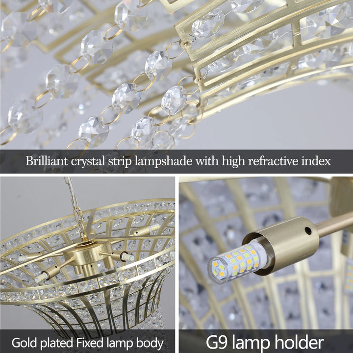 Crystal Chandeliers K9 Drop Crystal Chandelier Ceiling Light Fixture 8 Lights For Ceiling Dining Room Living Room Indoor 23.6" W