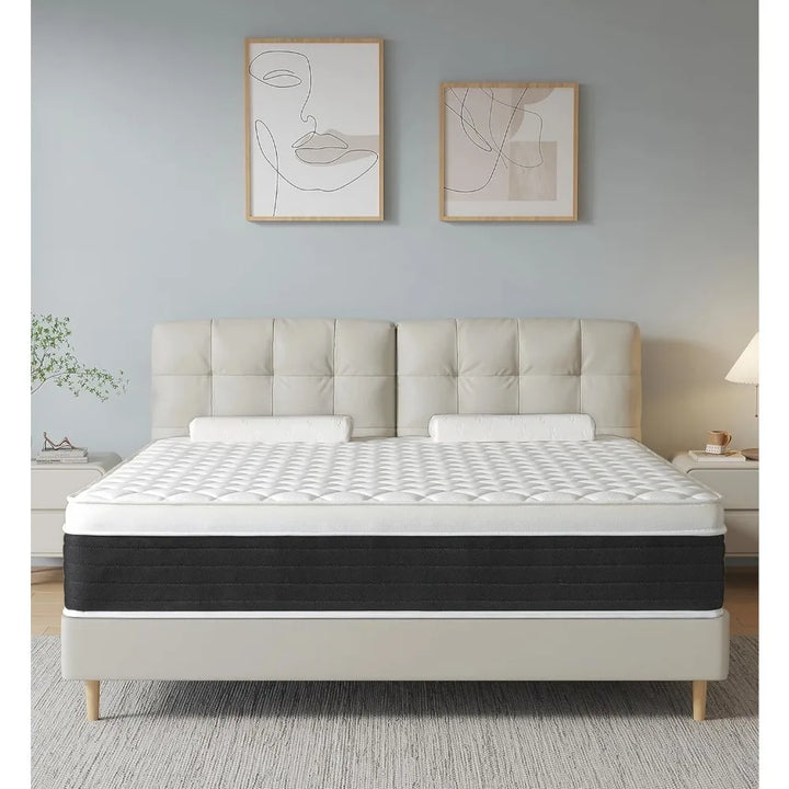 Queen Mattress,14 Inch Memory Foam and Innerspring Hybrid Mattress,14 inch Medium Firm Feel Queen Size Mattress in a Box, Pressu
