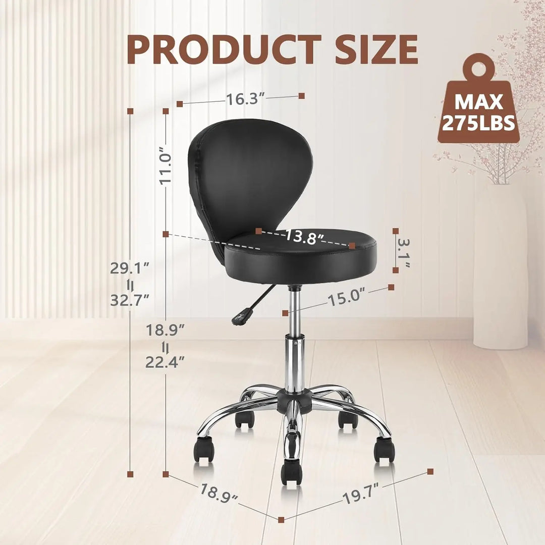Rolling Swivel Salon Stool Chair with Back Support Adjustable Hydraulic Seat Height 22 in