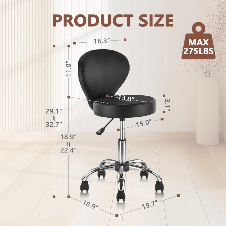Rolling Swivel Salon Stool Chair with Back Support Adjustable Hydraulic Seat Height 22 in