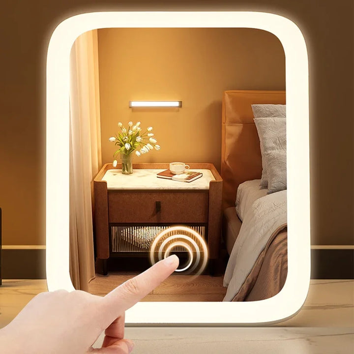 LED Smart Student Dormitory Desktop Fill Light Small Mirror, Makeup Mirror With Light,Girls Bedroom Dressing Table Mirror