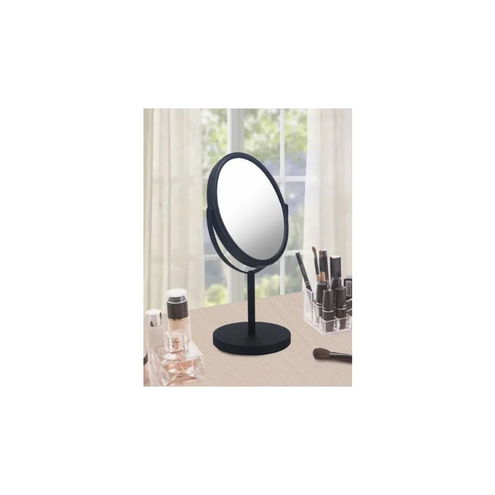 Oval Dual Side 5X Magnifying Freestanding Makeup Shaving Mirror Clear Polished Metal Perfect Makeup Application and Shaving