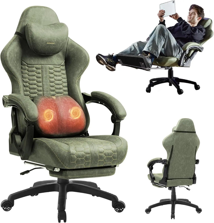 Gaming Chair for Adults with Dual-Point Massage, Ergonomic Racing Style Game Chair Footrest, High Back Computer Chair